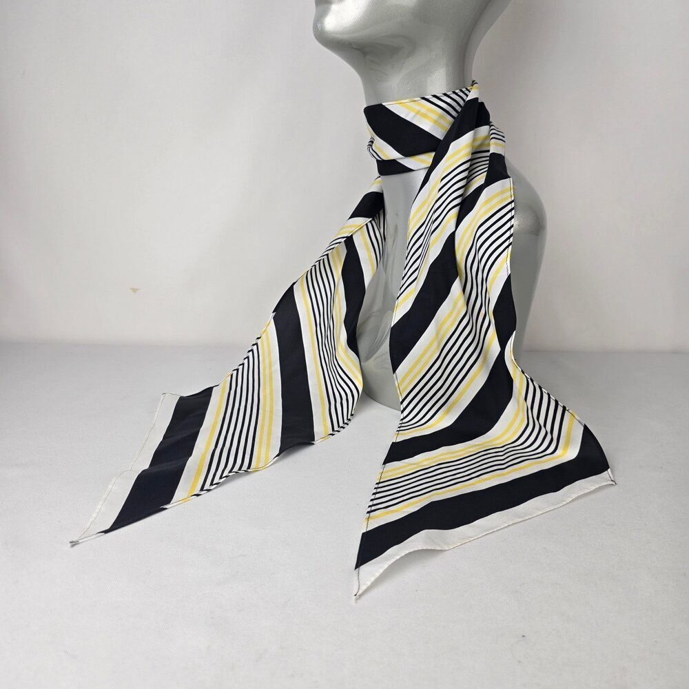 Black White Yellow Stripe Satin Scarf Chic Neck Tie Hair Scarf Modern